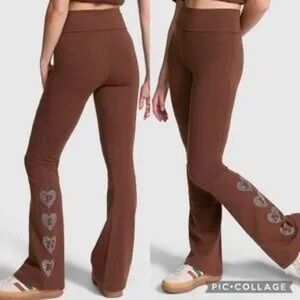 Brown Flared Women's Pants with Heart Detail